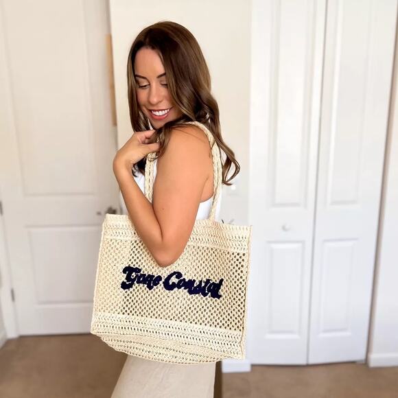 a new day Handbags - Gone Coastal Raffia Beach Tote Bag Nautical A New Day